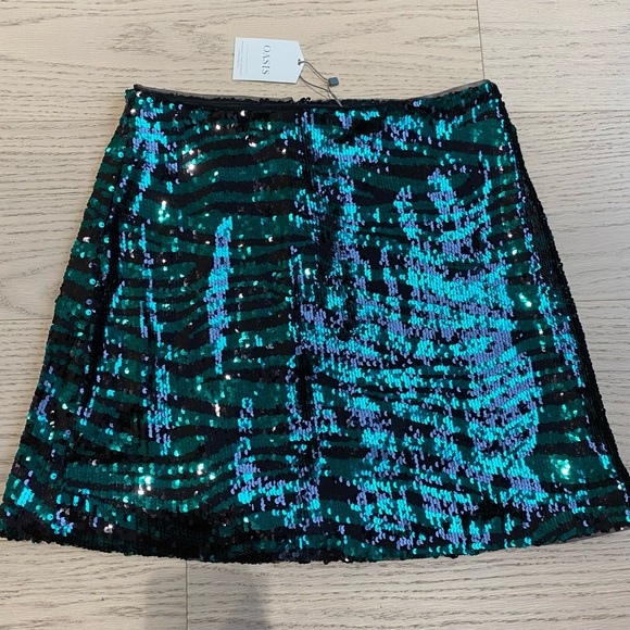 OASIS Sequins Mini Skirt, Green/Black, Lined, Women's (US M) NWT - Picture 1 of 6